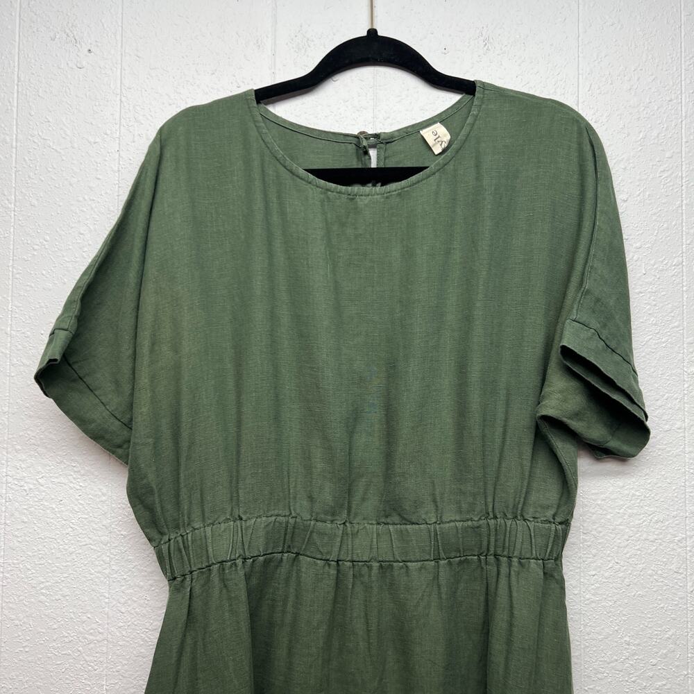Ylistyle Linen Midi Dress Womens Large High Waist Pockets Beachy Coastal Resort - Picture 5 of 15